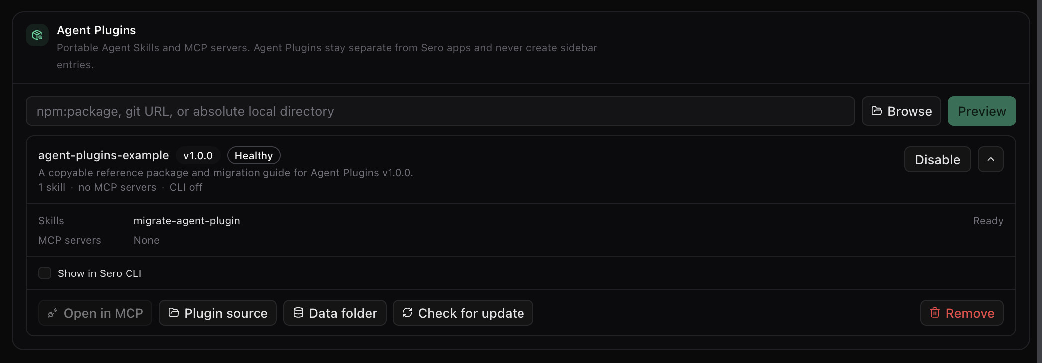 Details of an installed Agent Plugin