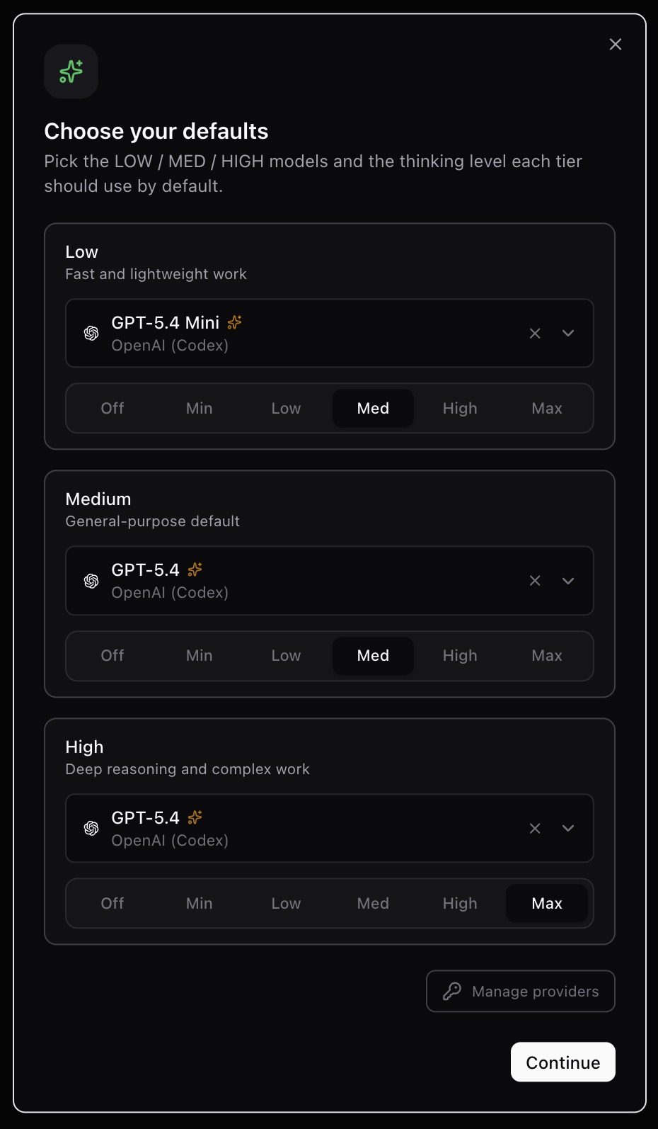 Model tier defaults