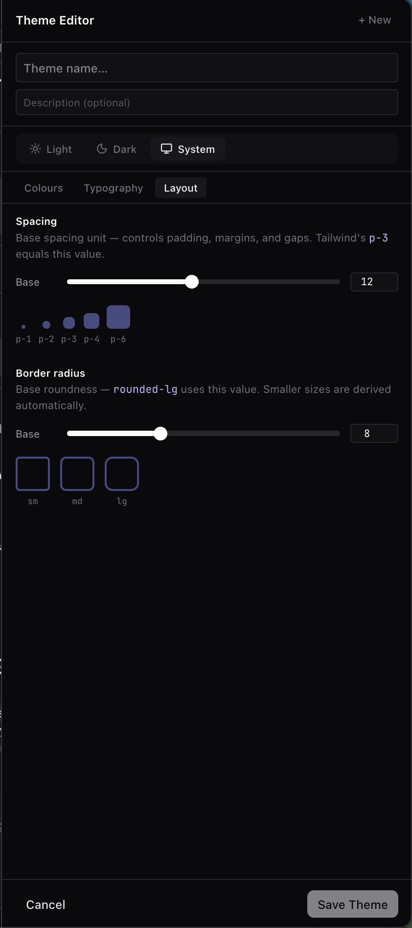 Theme editor preview
