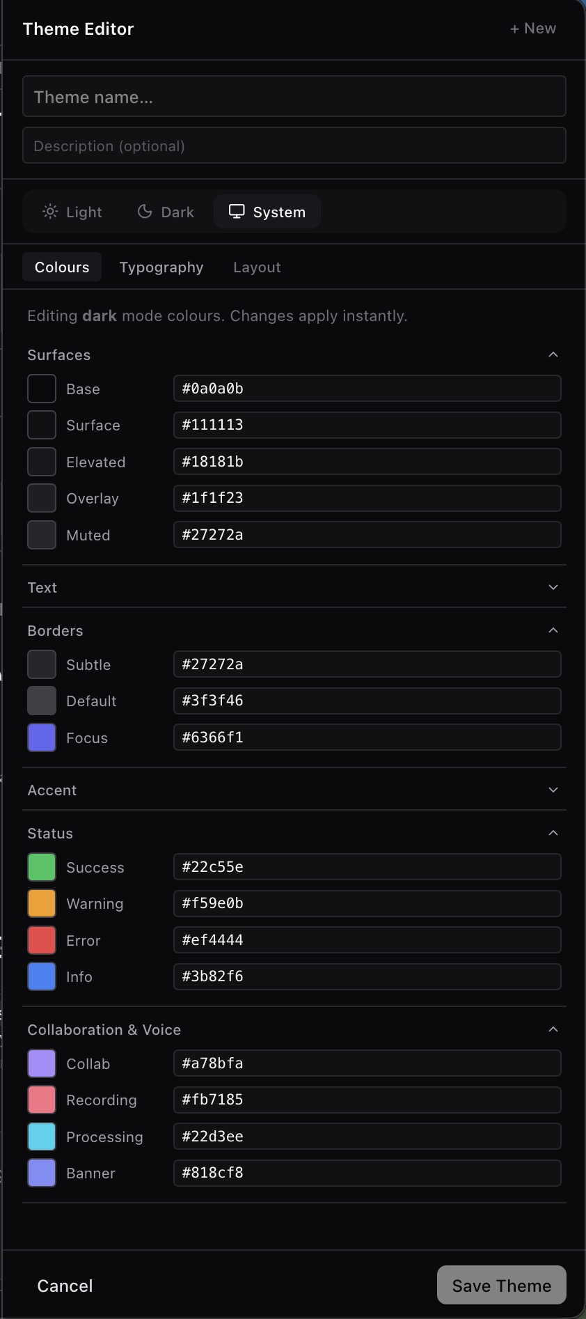 Theme editor